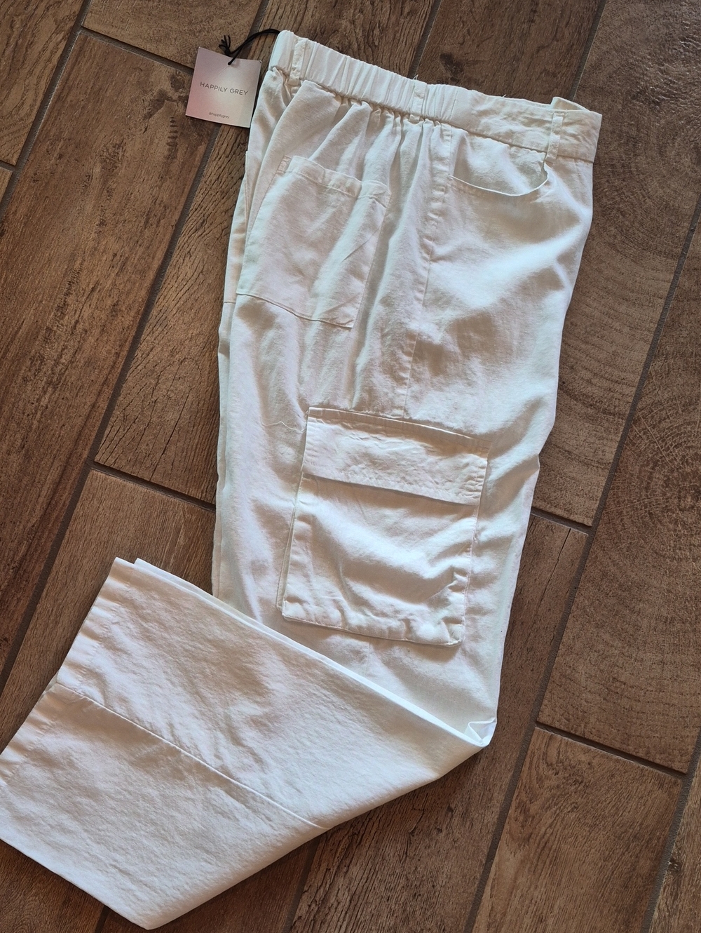M White Cargo Trousers Linen Utility Pants